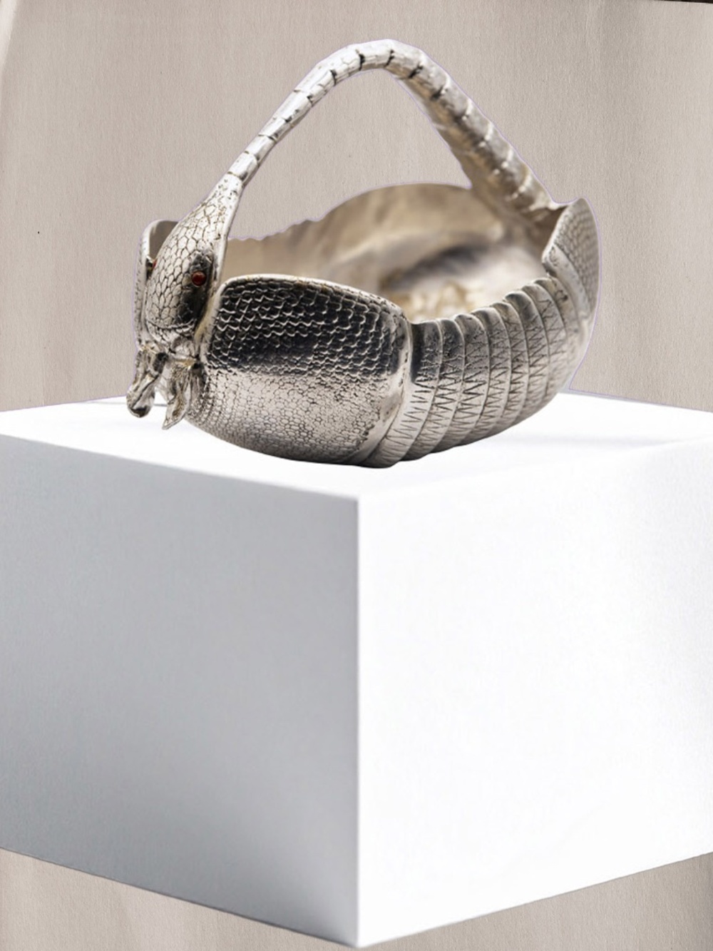 Arthur Court Armadillo Basket 12" Cast Aluminum Vintage 1976 Centerpiece